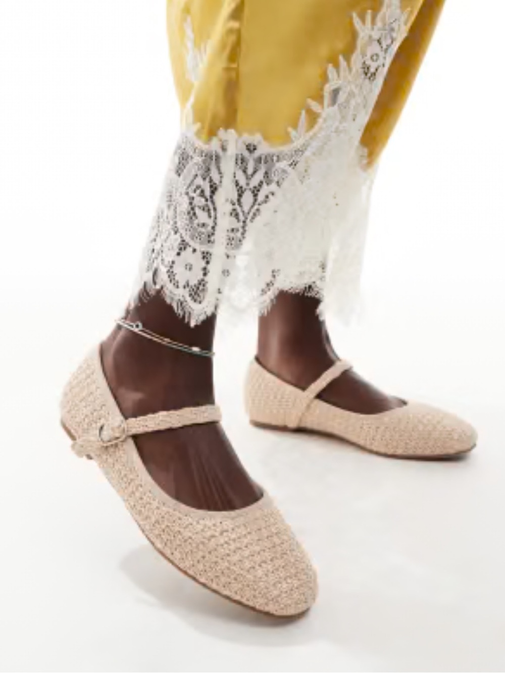 Woven Mary Jane Flats in Blush